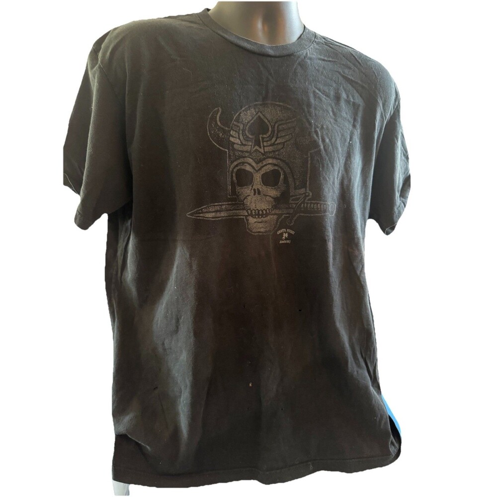 rley Skull Helmet Graphic T-Shirt Mens XL Black Distressed Faded Surf Skate Tee